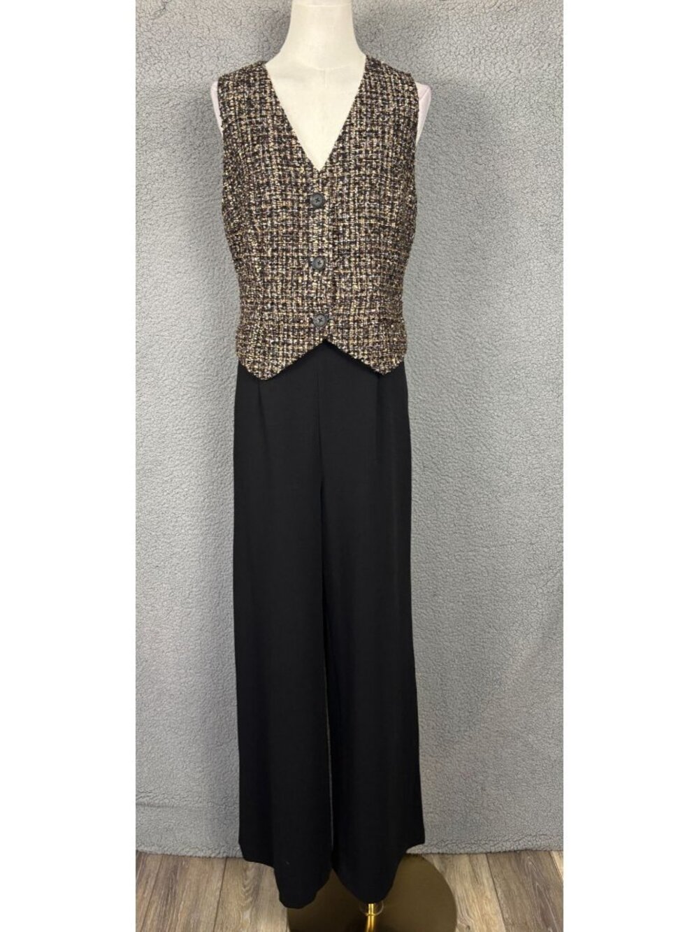 Donna Karan Women's Tweed-Bodice Wide-Leg Jumpsuit - Elderberry Size 10 NWT's.